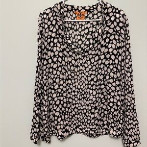 Tory Burch Black and White Patterned Tunic Top